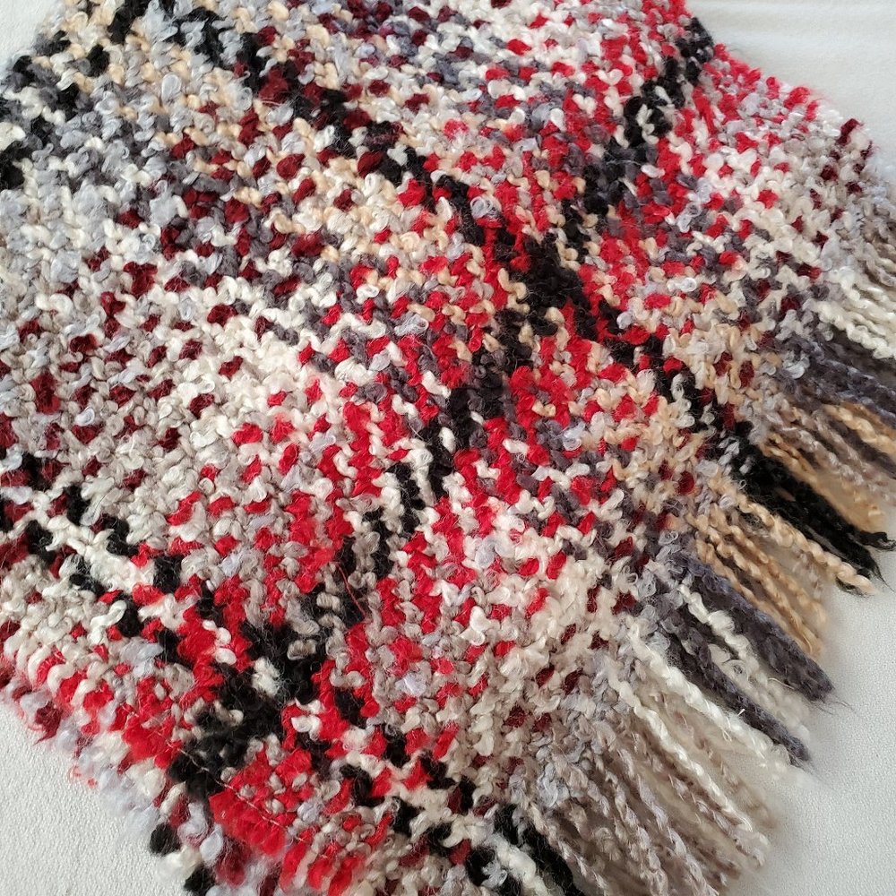 V Fraas Scarf Red Gray Taupe Soft Woven Plaid - Picture 9 of 9